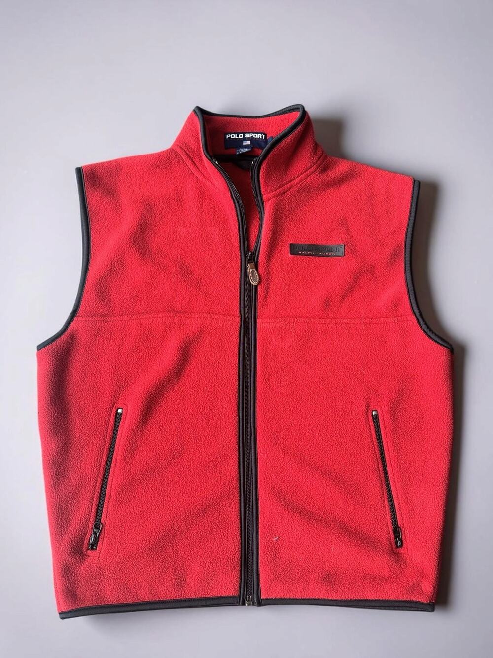 Vintage 90s Polo Sport Ralph Lauren Fleece Vest Red Black Large Hong Kong